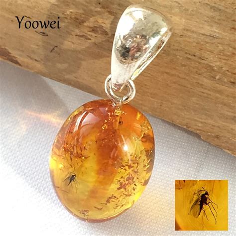 Yoowei Natural Insect Amber Pendant S925 Silver Original Unique Women Jewelry Gift Flying Bugs ...