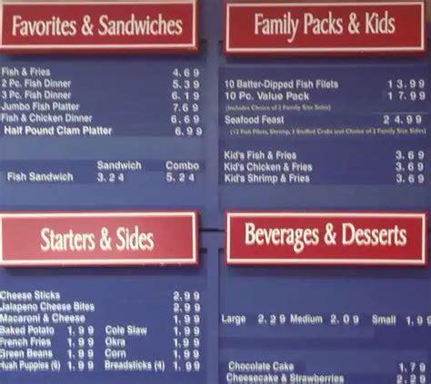 Menu at Captain D's fast food, Denver