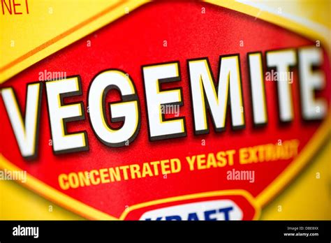 Close-up of the label on a jar of Vegemite, a famous Australian spread ...