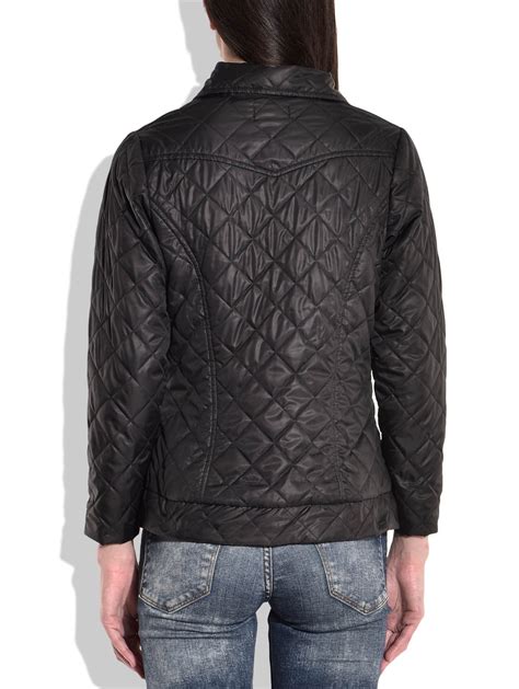 Buy online Solid Black Quilted Jacket from jackets and blazers and coats for Women by Peptrends ...