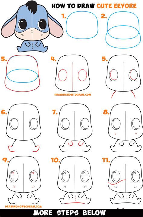 How to Draw a Cute Chibi / Kawaii Eeyore Easy Step by Step Drawing Tutorial for Kids & Beginners ...