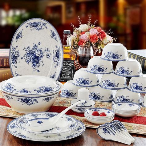 56 pcs set Blue & White Ceramic Porcelain Dinnerware Set Tableware Restaurant Ware | White ...