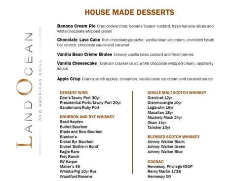 Roseville Dessert Menu - Land Ocean