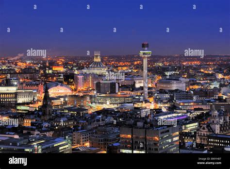 Liverpool City Centre at night showing Lime Street Station, Liverpool metropolitan Cathedral and ...