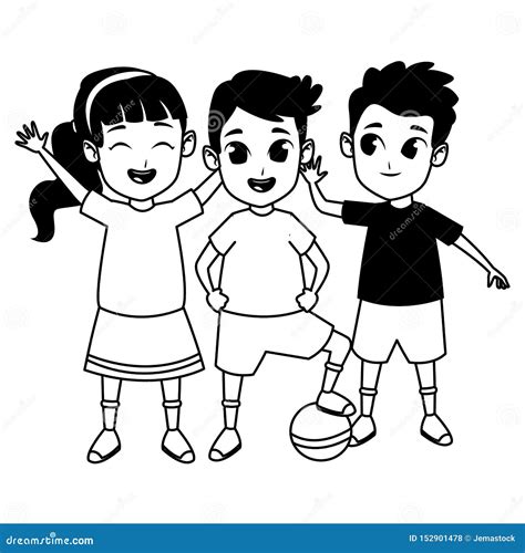 Kids Friends Playing and Smiling Cartoons in Black and White Stock Vector - Illustration of ...