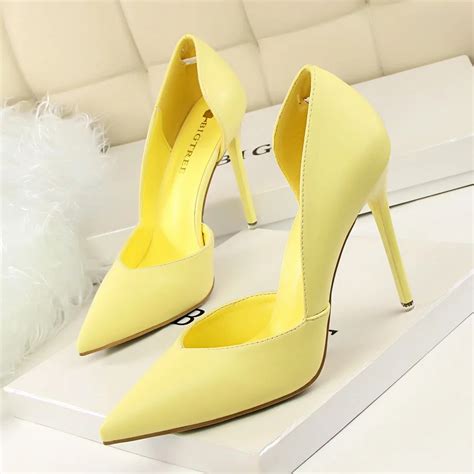 Concise High Heels Women Pumps Shoes Yellow White Thin Heels Shoes Women Fashion Sexy Bride ...