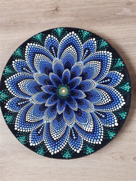 Blue waterlily mandala. 3D dots on 35 x 35cm in diameter. Gift for her ...