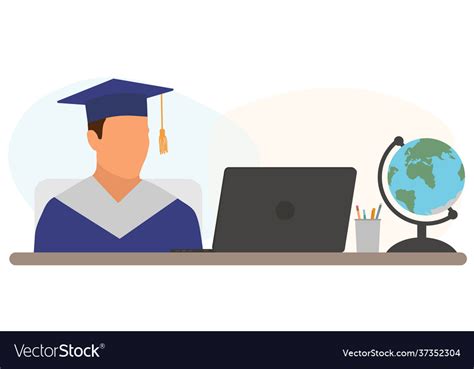 Virtual online graduation graduate boy is sitting Vector Image