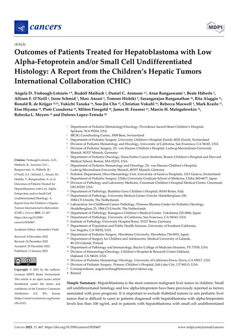 (PDF) Outcomes of Patients Treated for Hepatoblastoma with Low Alpha ...