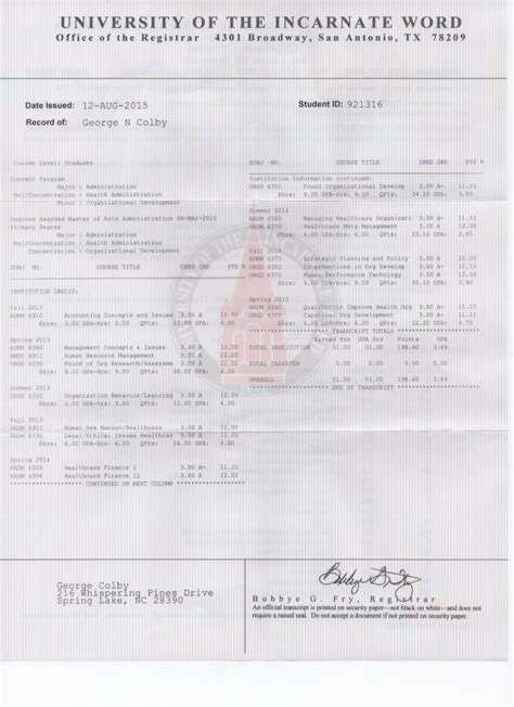 Masters transcript