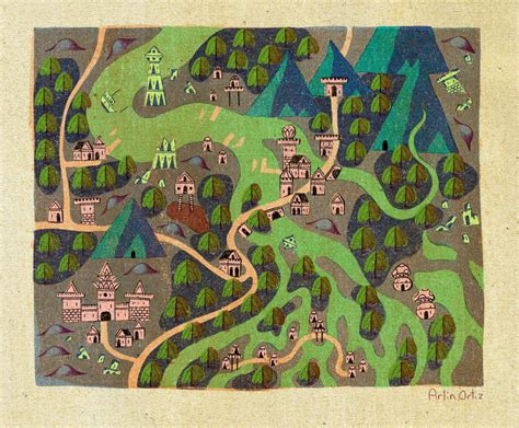 Map a day #3 | Arlin Ortiz | Fantasy map, Whimsical map, Illustrated map