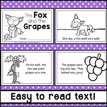 The Fox and the Grapes Fable Emergent Reader | TpT