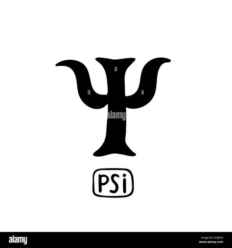 Psychology. Psi Greek letter symbol. Black of hand-drawn icon on the theme of psychology. Doodle ...