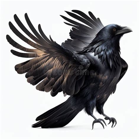 Black Raven Spread Its Wings Isolated on White, Close-up. Stock ...