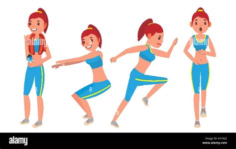 Fitness Girl Vector. Set. Various Views. Aerobic And Exercises. Full ...