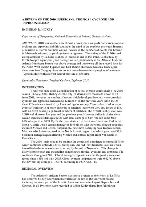 (PDF) A REVIEW OF THE 2010 HURRICANE, TROPICAL CYCLONE AND TYPHOON ...