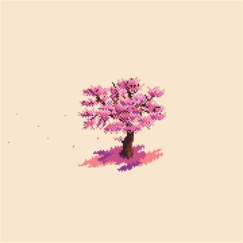 a pixelated tree with pink flowers on it