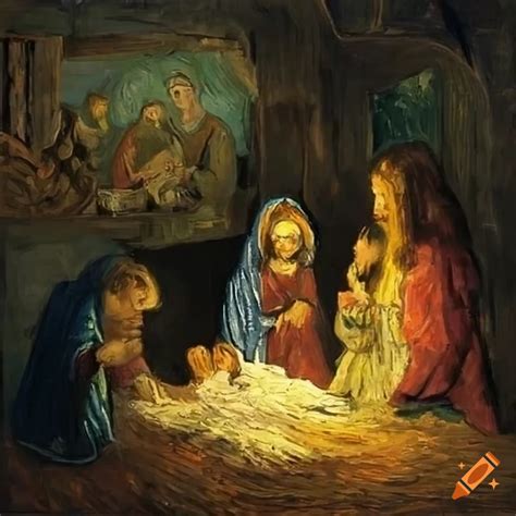 Nativity scene painting by van gogh on Craiyon