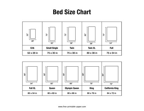 Bed Size Chart – Free-printable-paper.com