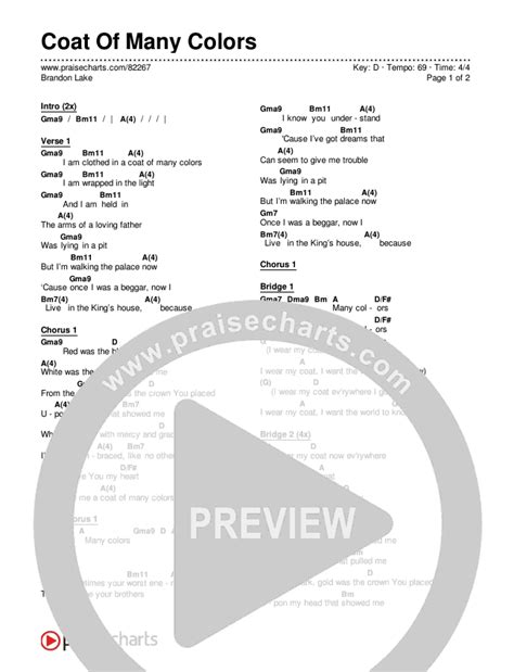 Coat Of Many Colors Chords PDF (Brandon Lake) - PraiseCharts