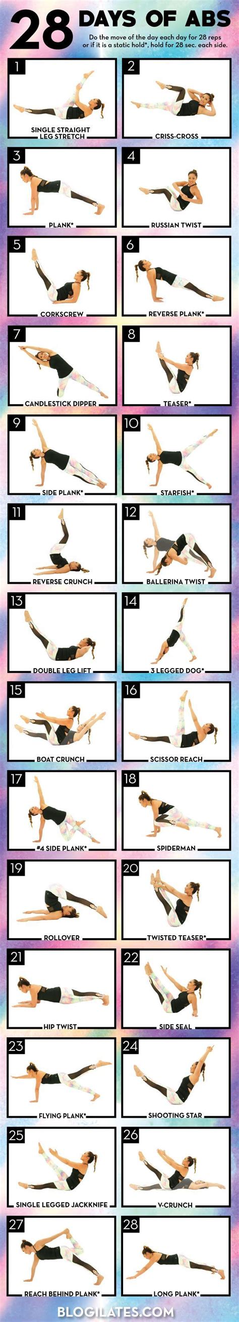 28 Day Ab Challenge! | Pop pilates, Pilates workout, Pilates moves