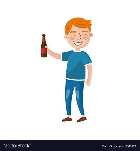 Young man drinking beer cartoon Royalty Free Vector Image