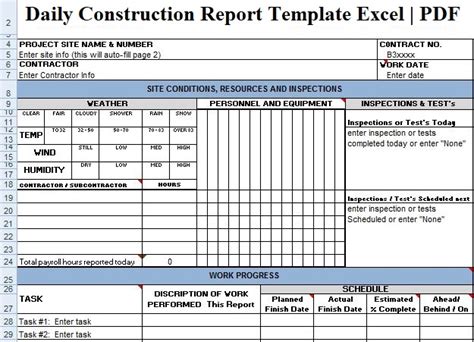 Daily Construction Report Template Excel | PDF - ExcelTemple in 2022 | Excel, Construction ...