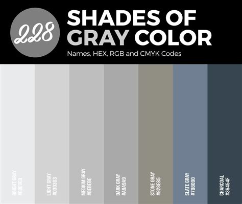 228 Shades of Gray Color (Names, HEX, RGB, & CMYK Codes) – CreativeBooster