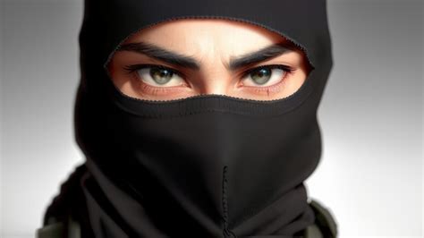 Premium AI Image | A woman wearing a black ninja mask with green eyes ...