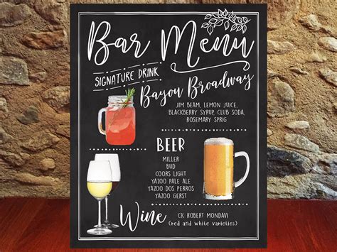 Birthday Drinks Menu Chalkboard Bar Menu Custom Cocktail | Etsy