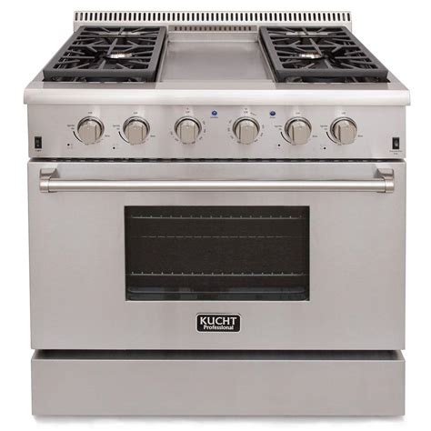 Kucht Pro-Style 36 in. 5.2 cu. ft. Propane Gas Range with Sealed Burners, Griddle and Convection ...