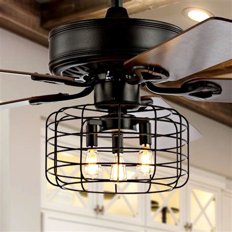 JONATHAN Y Asher Industrial Rustic 52-in Forged Black Indoor Propeller Ceiling Fan with Light ...