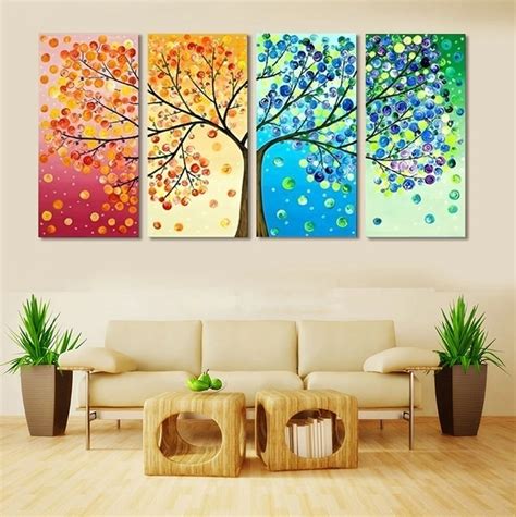 Aliexpress.com : Buy 4 Piece Frameless Colourful Leaf Trees Canvas Painting Wall Art Spray Wall ...