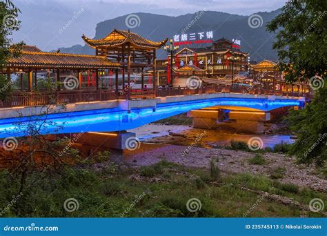 Wulingyuan, China - May 27, 2018: Town Wulingyuan at Sunset in Tianzi Avatar Mountains Nature ...