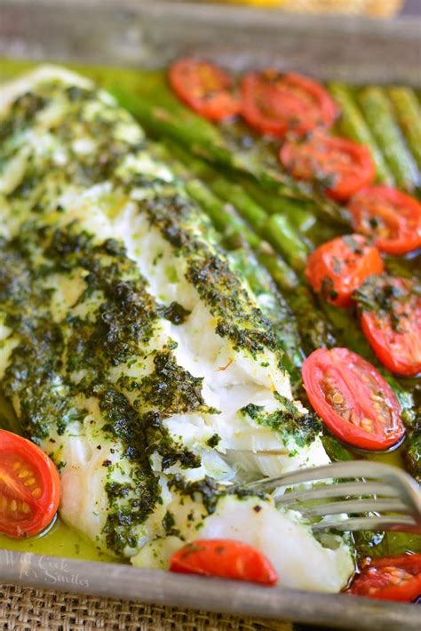 Lemon Herb Butter Cod with Asparagus and Tomatoes - Will Cook For Smiles