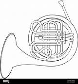 Easy coloring Cartoon Vector Illustration Of A French horn Isolated On  sketch template