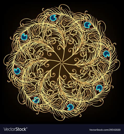 Peacock feathers mandala beautiful vintage round Vector Image