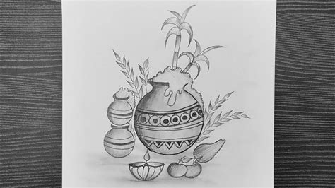 How To Draw Pongal Pot // Pongal Celebration Drawing // Pongal Drawing ...