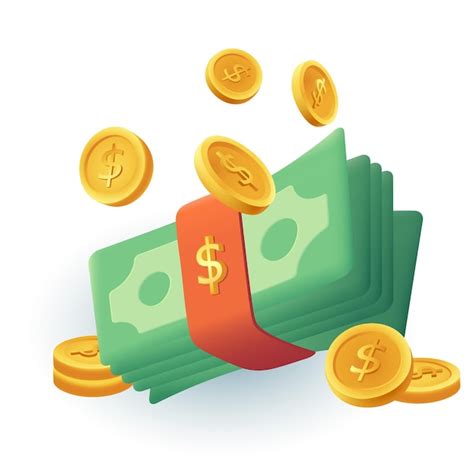 Free Vector | Stack of money and gold coins 3d cartoon style icon. Coins with dollar sign, wad ...