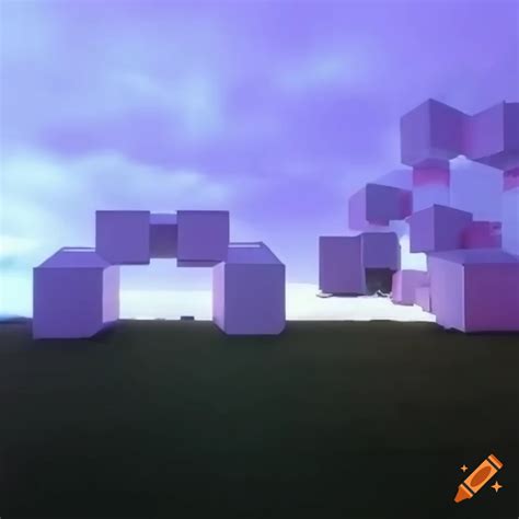 Huge cube structure on flat land with dreamcore aesthetic on Craiyon