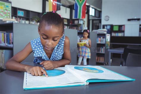 Girl Reading Book in Library Stock Image - Image of female, attentively ...