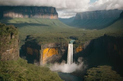 Premium AI Image | Immersive Journey Tracking the Tepui Waterfalls in Canaima National Park