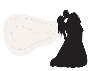 Premium Vector | Bride with veil and groom silhouette on white background