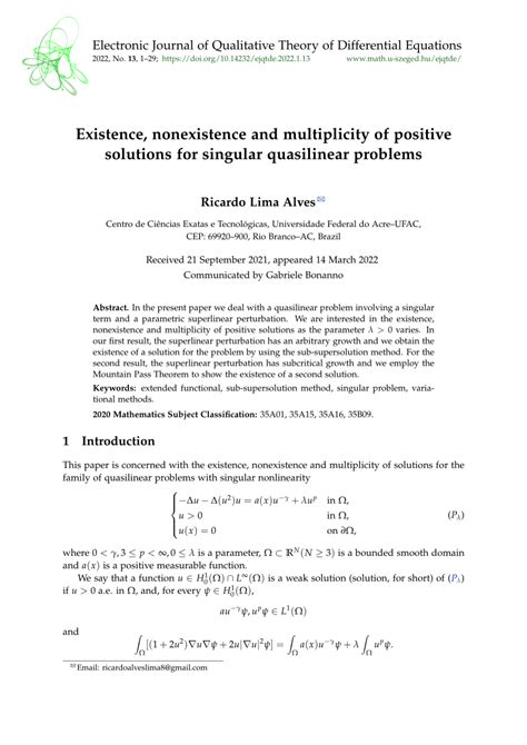 (PDF) Electronic Journal of Qualitative Theory of Differential Equations Existence, nonexistence ...