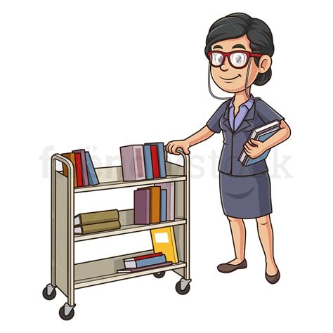 Cartoon Librarian Sorting Books Vector Clipart Graphic - FriendlyStock