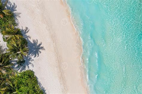 Aerial top view on sand beach. Tropical beach with white sand turquoise ...