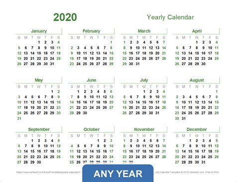 Yearly Calendar Template for 2018 and Beyond