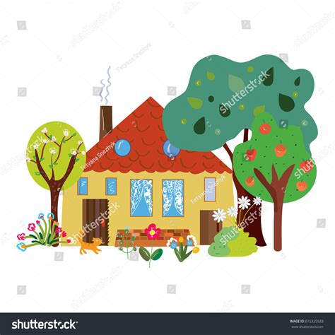 Farm House Countryside Cartoon Vector Graphic Stock Vector (Royalty ...