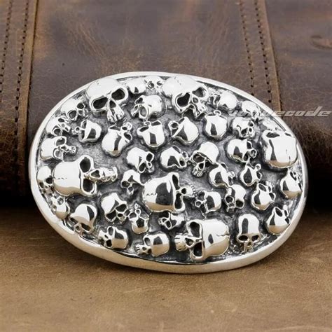 925 Sterling Silver Skull Mens Biker Belt Buckle 9C006-in Men's Belts from Apparel Accessories ...