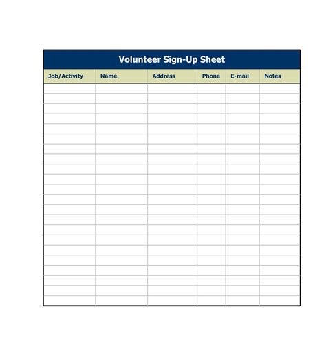 Job Fair Sign Up Sheet Template